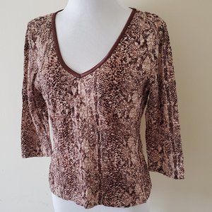 INC Textured V Neck Snake Print Blouse Top